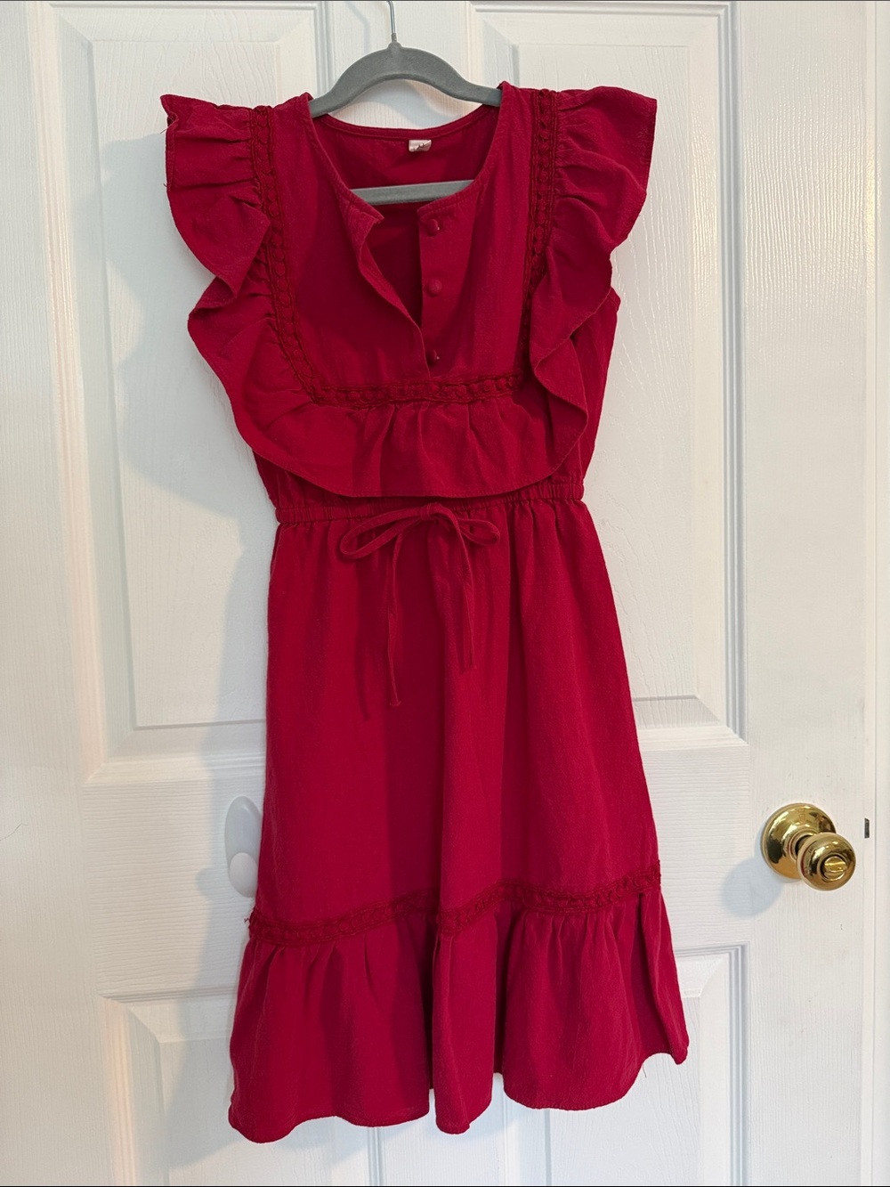 Girls Cotton Ruffle Tie-Waist Sleeveless Dress